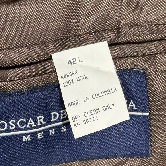 Oscar De La Renta Menswear Blazer 2 Button 42L Tan‎ Wool Houndstooth Office Work - Picture 12 of 15